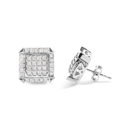 10K White Gold 1 1/10 Cttw Princess Diamond Composite and Halo Stud Earrings (I-J Color, I1-I2 Clarity) Bids.com