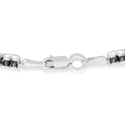 Black Rhodium over .925 Sterling Silver 1.0 Cttw Rose Cut Diamond Double-Link 7" Tennis Bracelet (Blue Color, I1-I2 Clarity) Bids.com