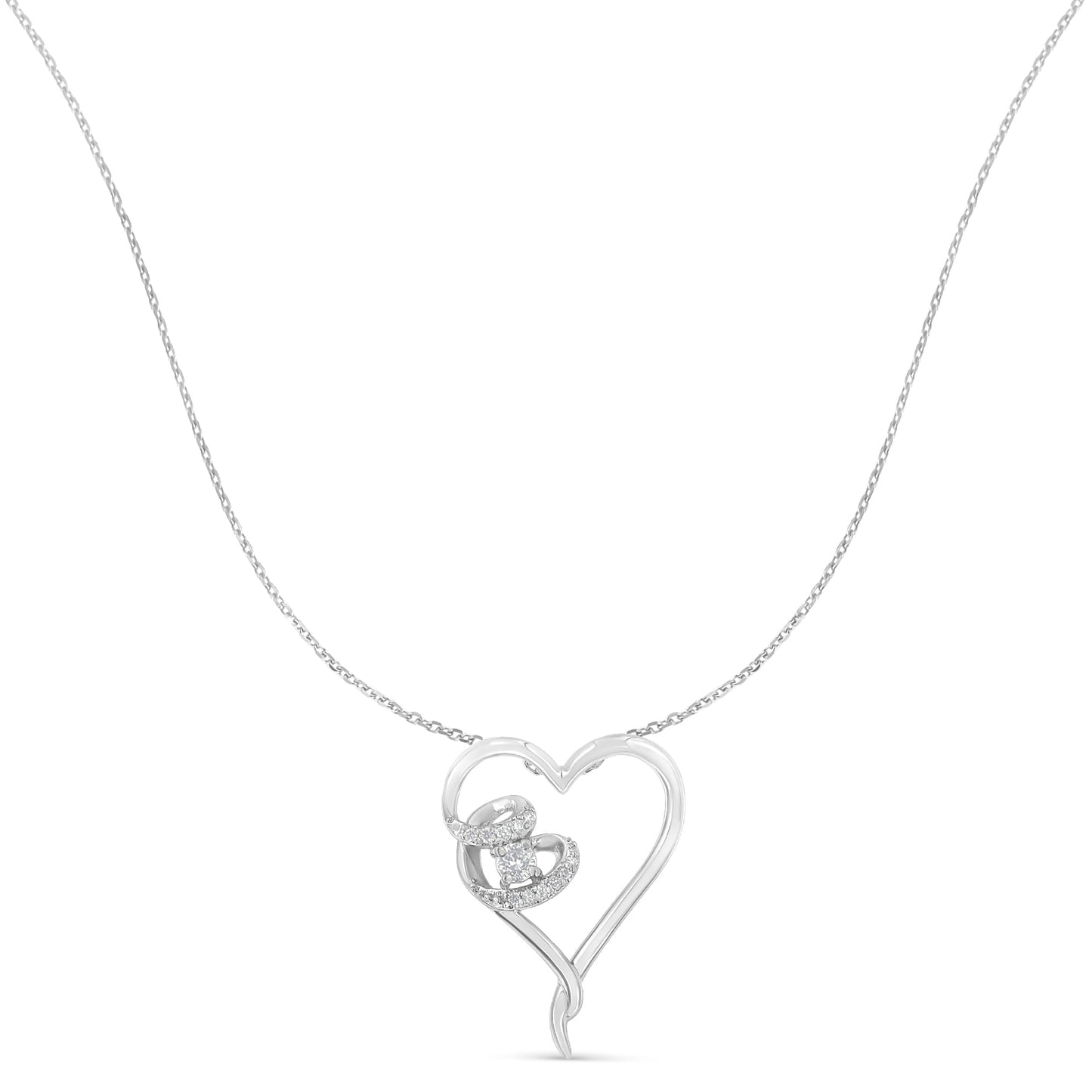 .925 Sterling Silver 1/10 cttw Diamond Heart Pendant Necklace (H-I, I1-I2) Bids.com