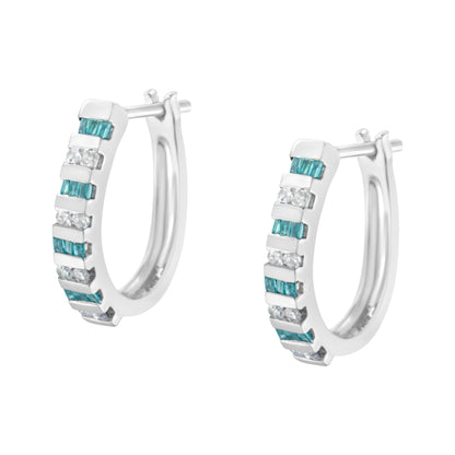 10k White Gold Round and Blue Baguette 1/2 cttw Diamond Hoop Earrings (I-J Color, I2-I3 Clarity) Bids.com