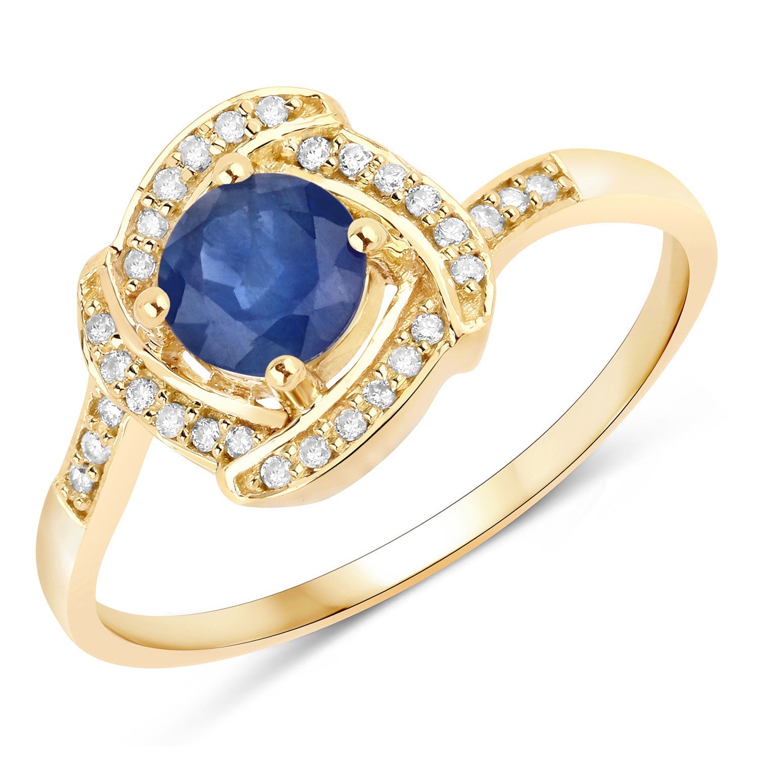 0.73 Carat Genuine Blue Sapphire and White Diamond 14K Yellow Gold Ring Bids.com