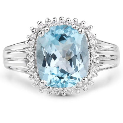 4.32 Carat Genuine Blue Topaz and White Zircon .925 Sterling Silver Ring Bids.com