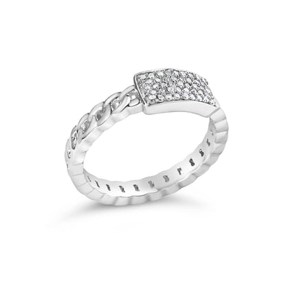 .925 Sterling Silver 1/5 Cttw Diamond ID and Cuban Link Band Ring (I-J Color, I2-I3 Clarity) - Ring Size 6 Bids.com
