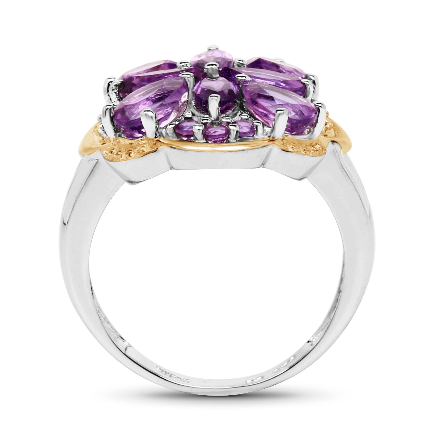 Two Tone Plated 2.66 Carat Genuine Amethyst .925 Sterling Silver Ring Bids.com
