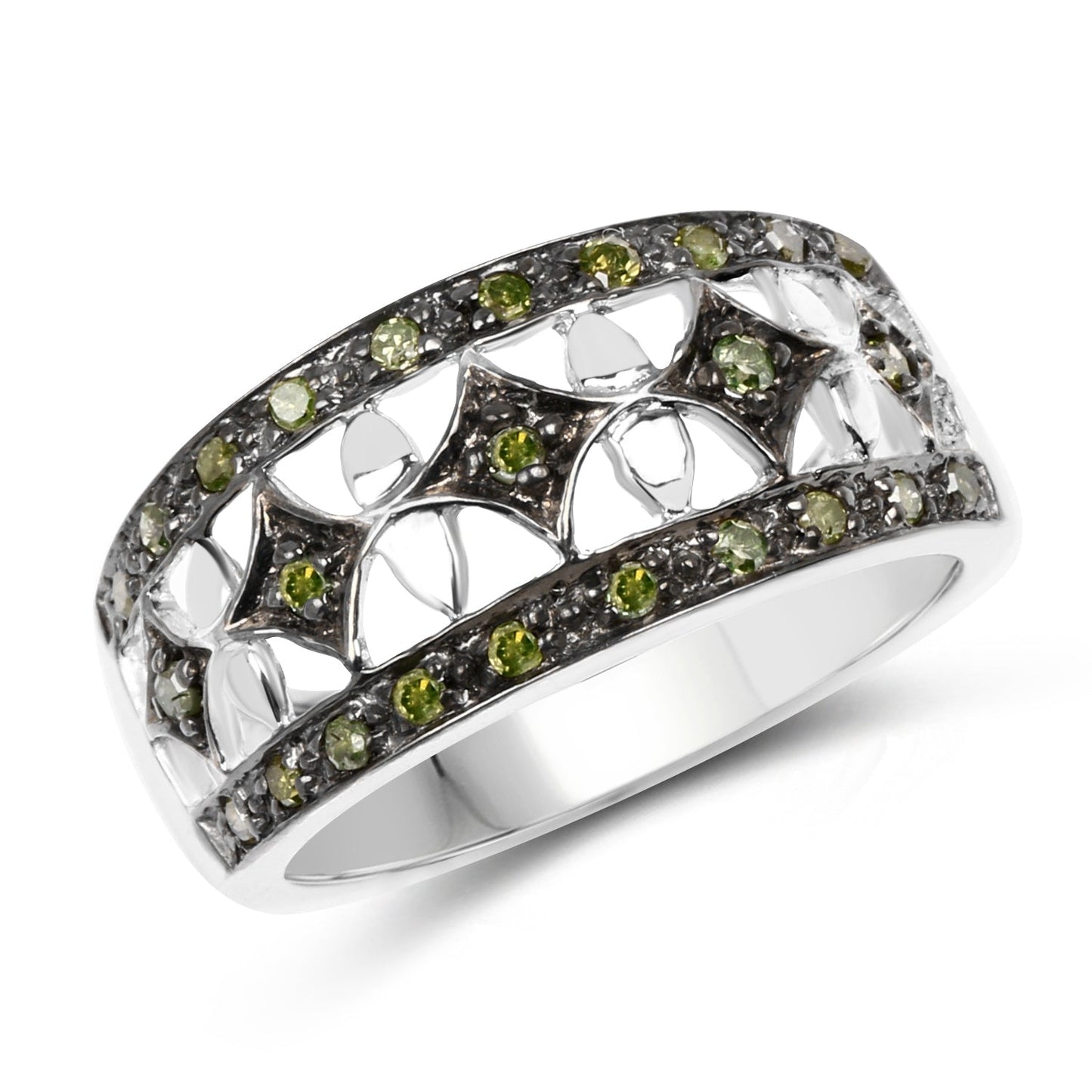 0.32 Carat Genuine Green Diamond .925 Sterling Silver Ring Bids.com