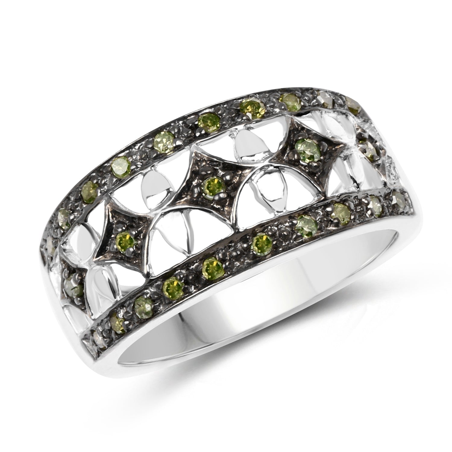 0.32 Carat Genuine Green Diamond .925 Sterling Silver Ring Bids.com
