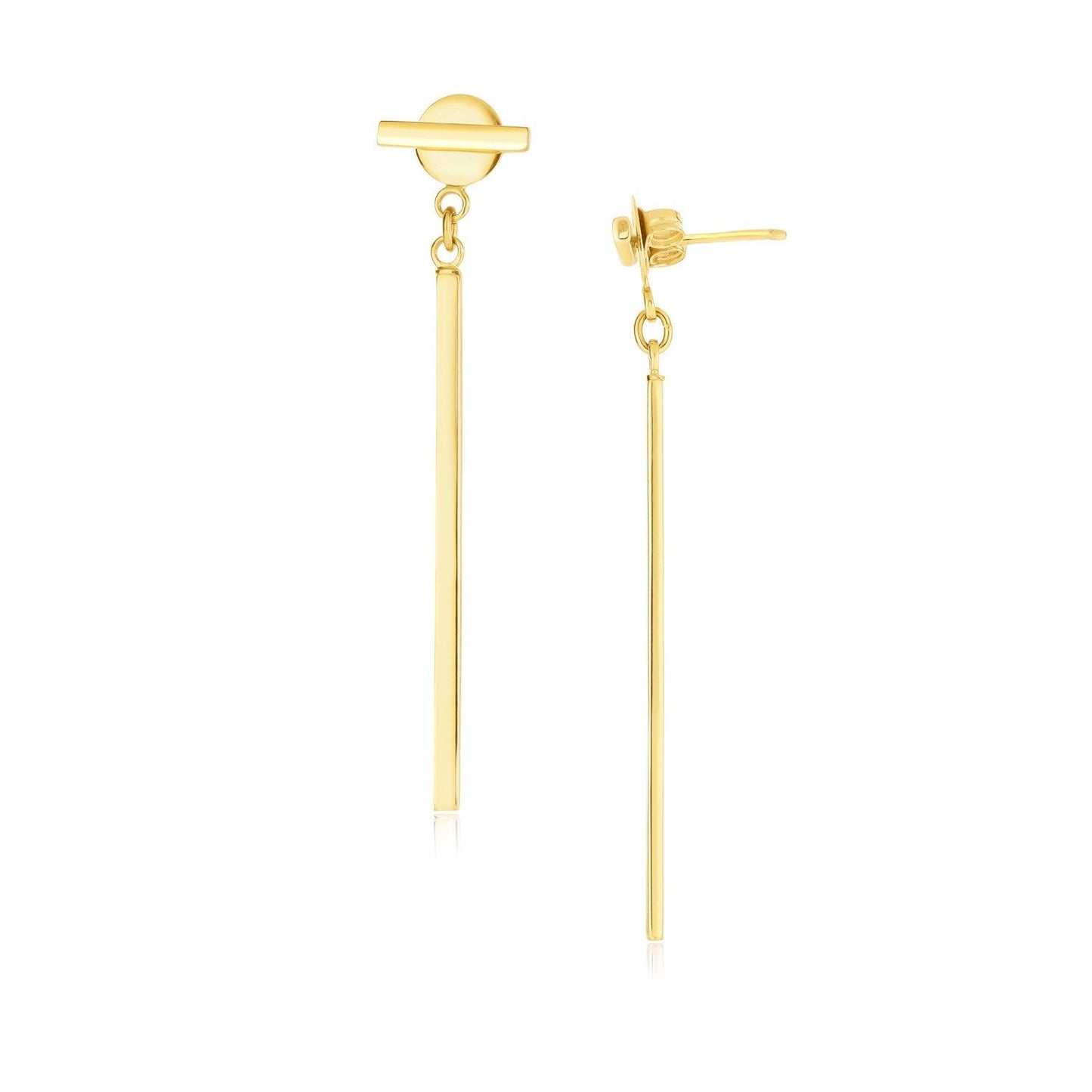 14k Yellow Gold Modern Disc and Bar Drop Earrings Bids.com
