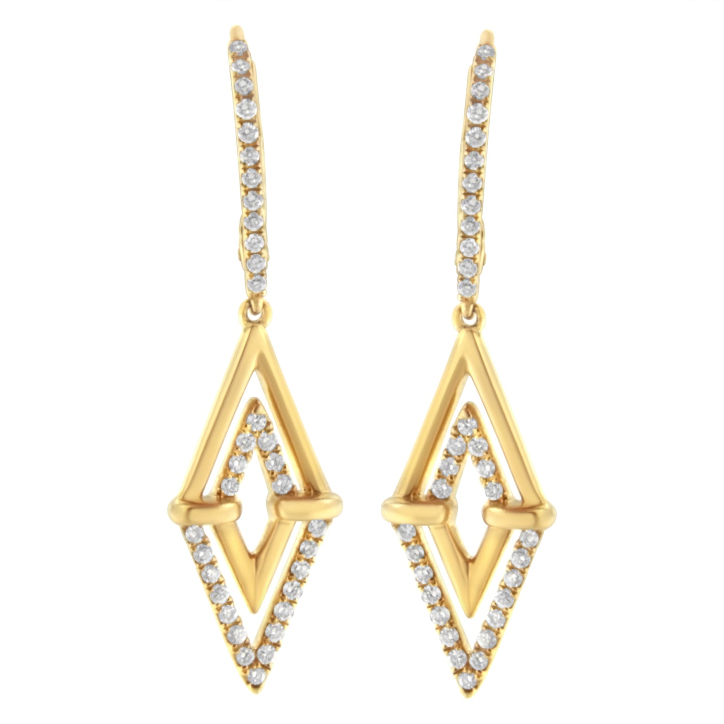 14K Yellow Gold 3/8 Cttw Double Triangle Drop and Dangle Diamond Earrings (G-H Color, SI1-SI2 Clarity) Bids.com