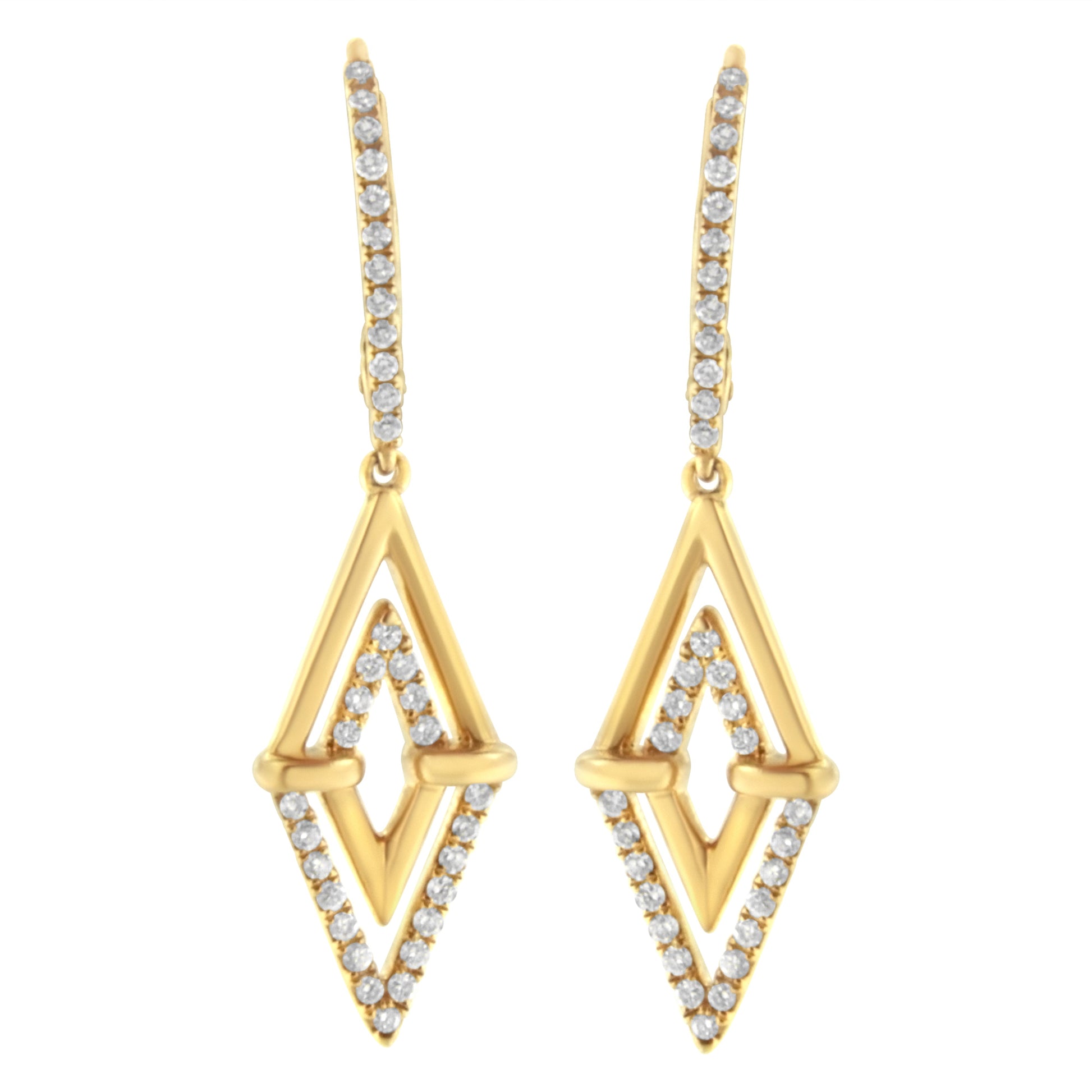 14K Yellow Gold 3/8 Cttw Double Triangle Drop and Dangle Diamond Earrings (G-H Color, SI1-SI2 Clarity) Bids.com