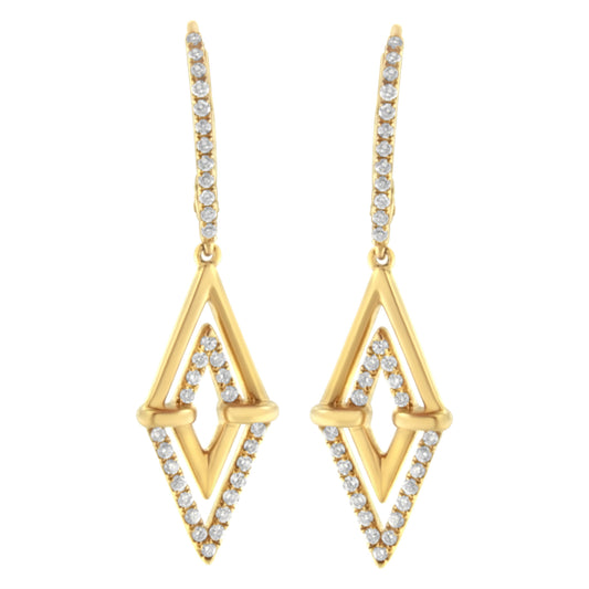 14K Yellow Gold 3/8 Cttw Double Triangle Drop and Dangle Diamond Earrings (G-H Color, SI1-SI2 Clarity) Bids.com