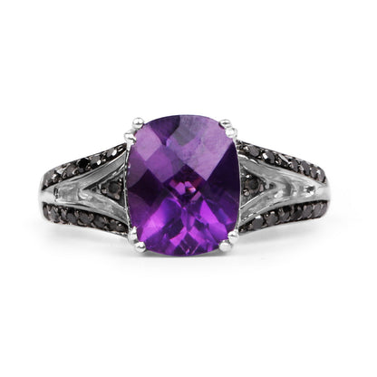 2.87 Carat Genuine Amethyst and Black Diamond .925 Sterling Silver Ring Bids.com
