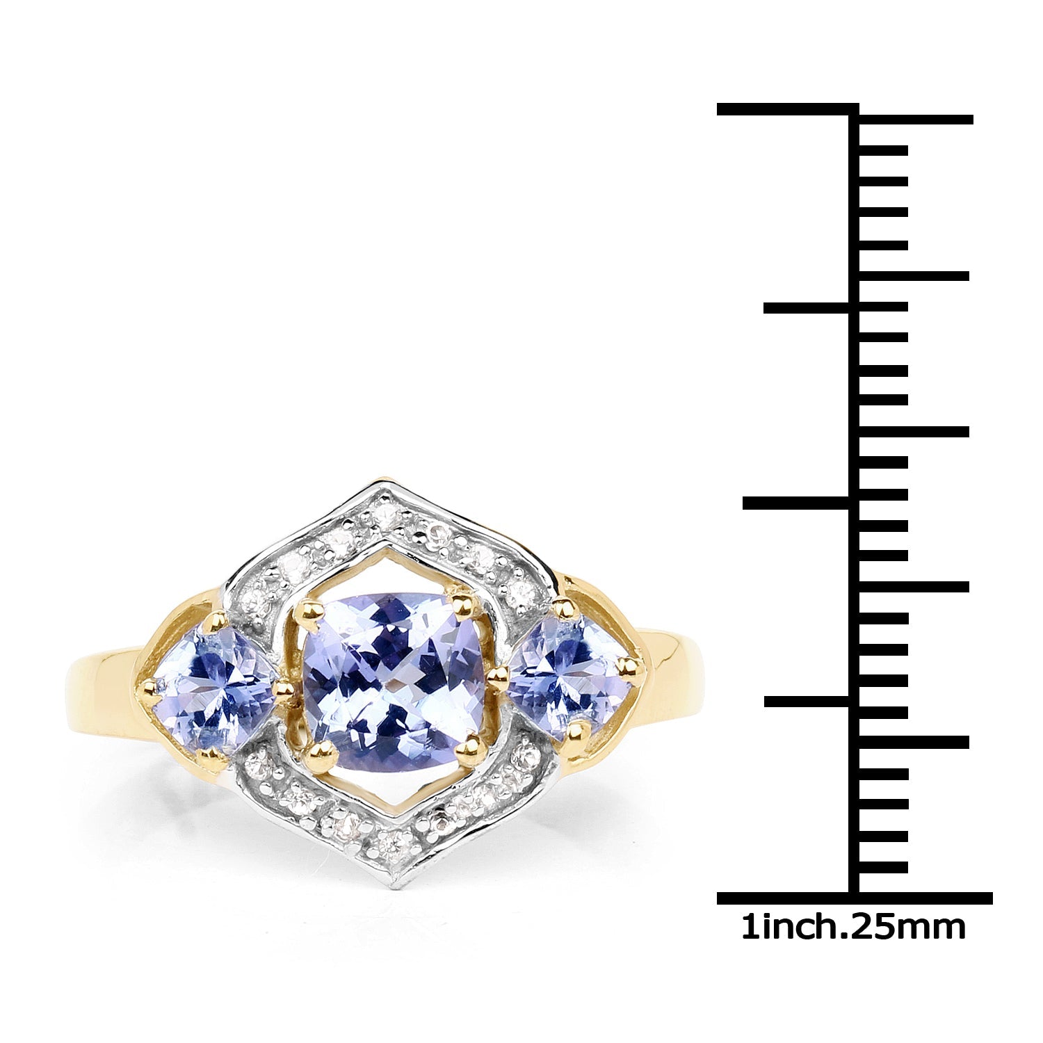 14K Yellow Gold Plated 1.58 Carat Genuine Tanzanite and White Topaz .925 Sterling Silver Ring Bids.com