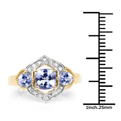 14K Yellow Gold Plated 1.58 Carat Genuine Tanzanite and White Topaz .925 Sterling Silver Ring Bids.com