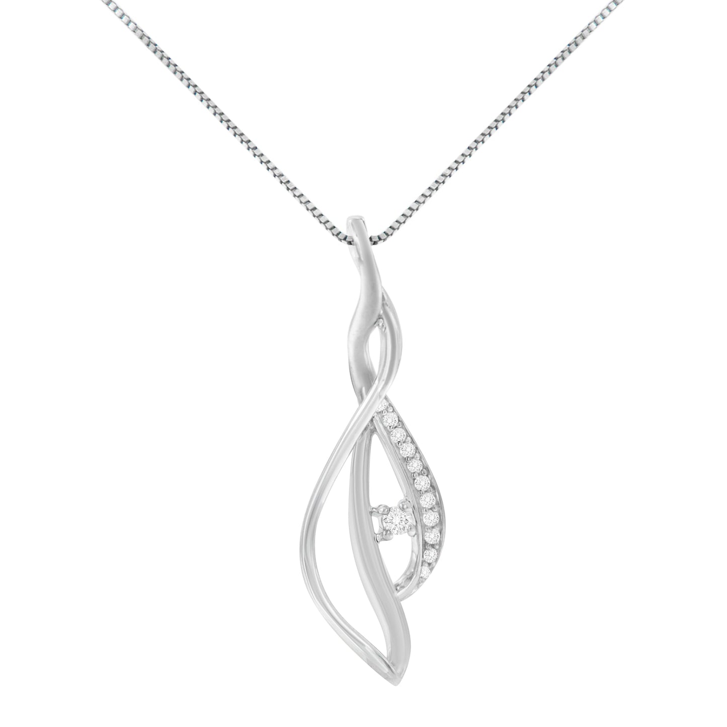Espira 10K White Gold Round Diamond Accented Open Cascade Twist 18" Pendant Necklace (1/10 Cttw, J-K Color, I1-I2 Clarity) Bids.com