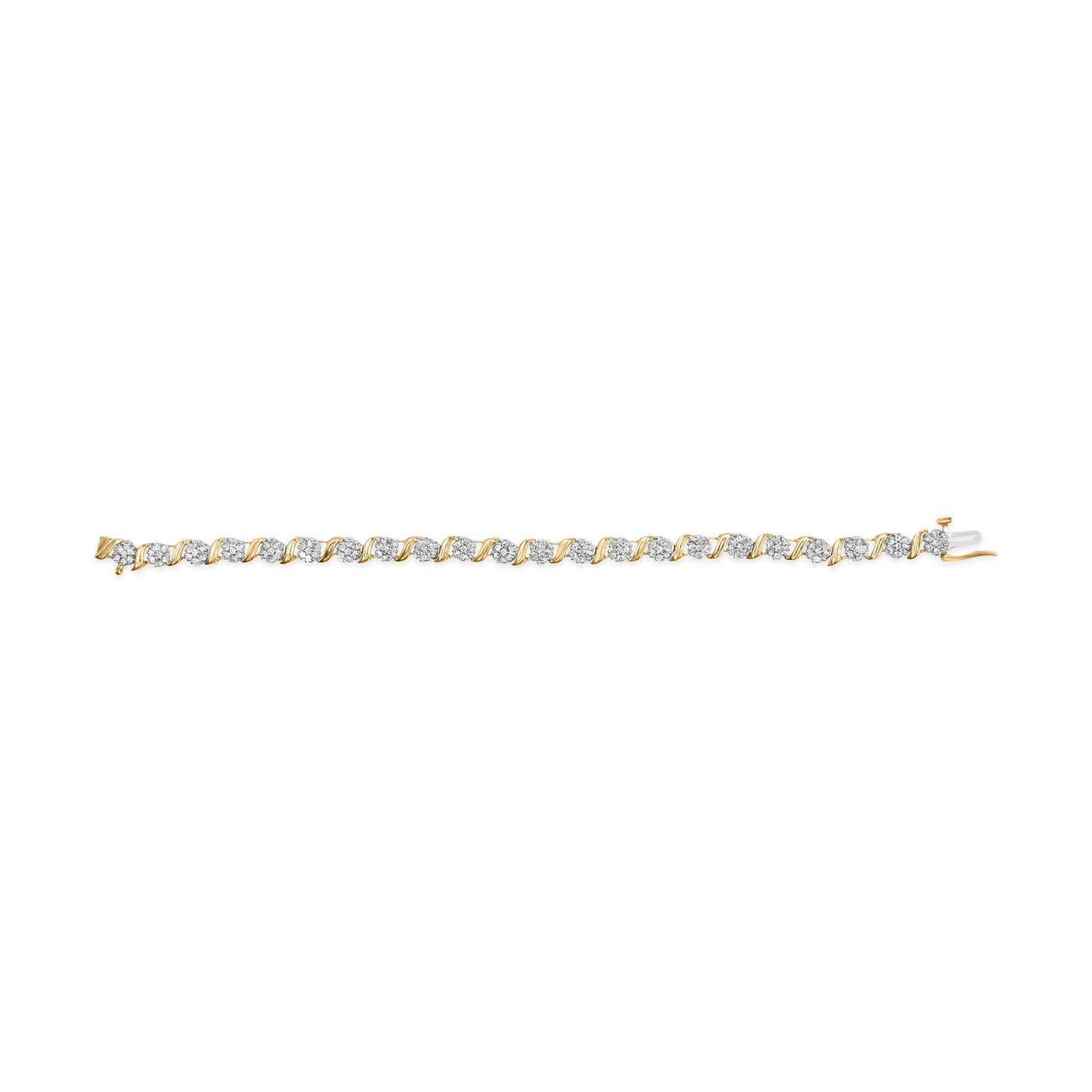 10K Yellow Gold 2.00 Cttw Round Cut Diamond 'S' Cluster Bracelet (J-K Color, I1-I2 Clarity) Bids.com