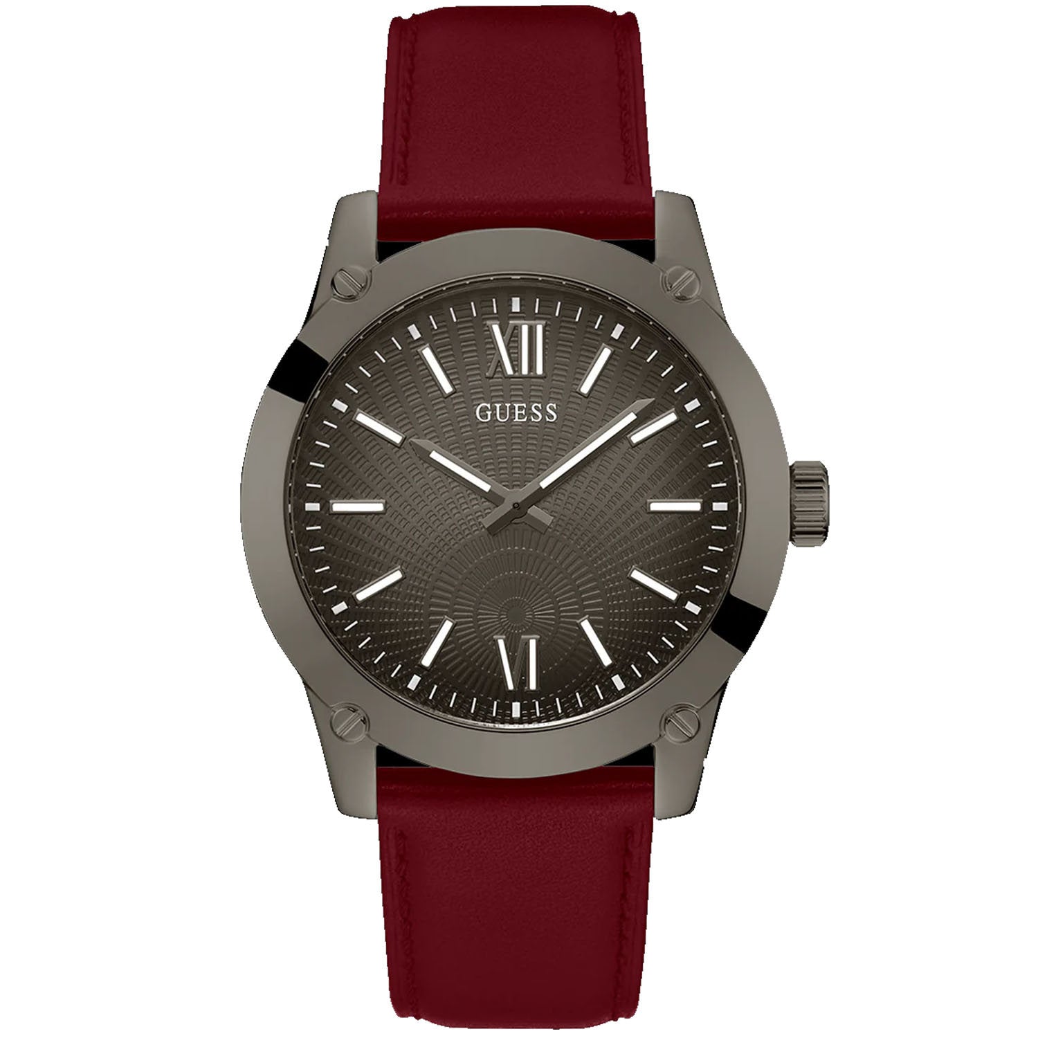 Guess Men's Dress Analog Burgundy Gunmetal Bids.com