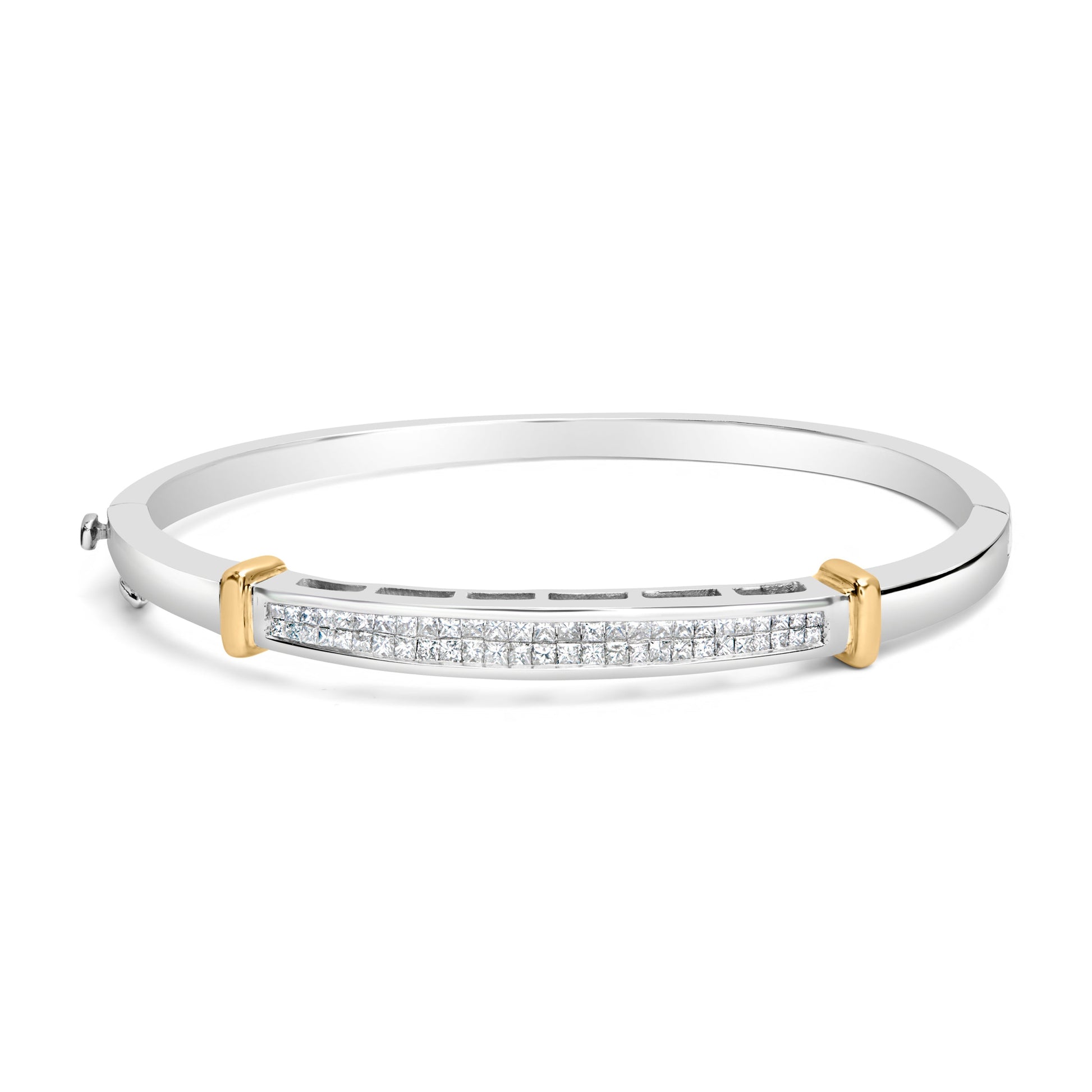 14K Two-Toned Gold Princess Cut Diamond Fashion Bangle (1 cttw, H-I Color, SI1-SI2 Clarity) Bids.com