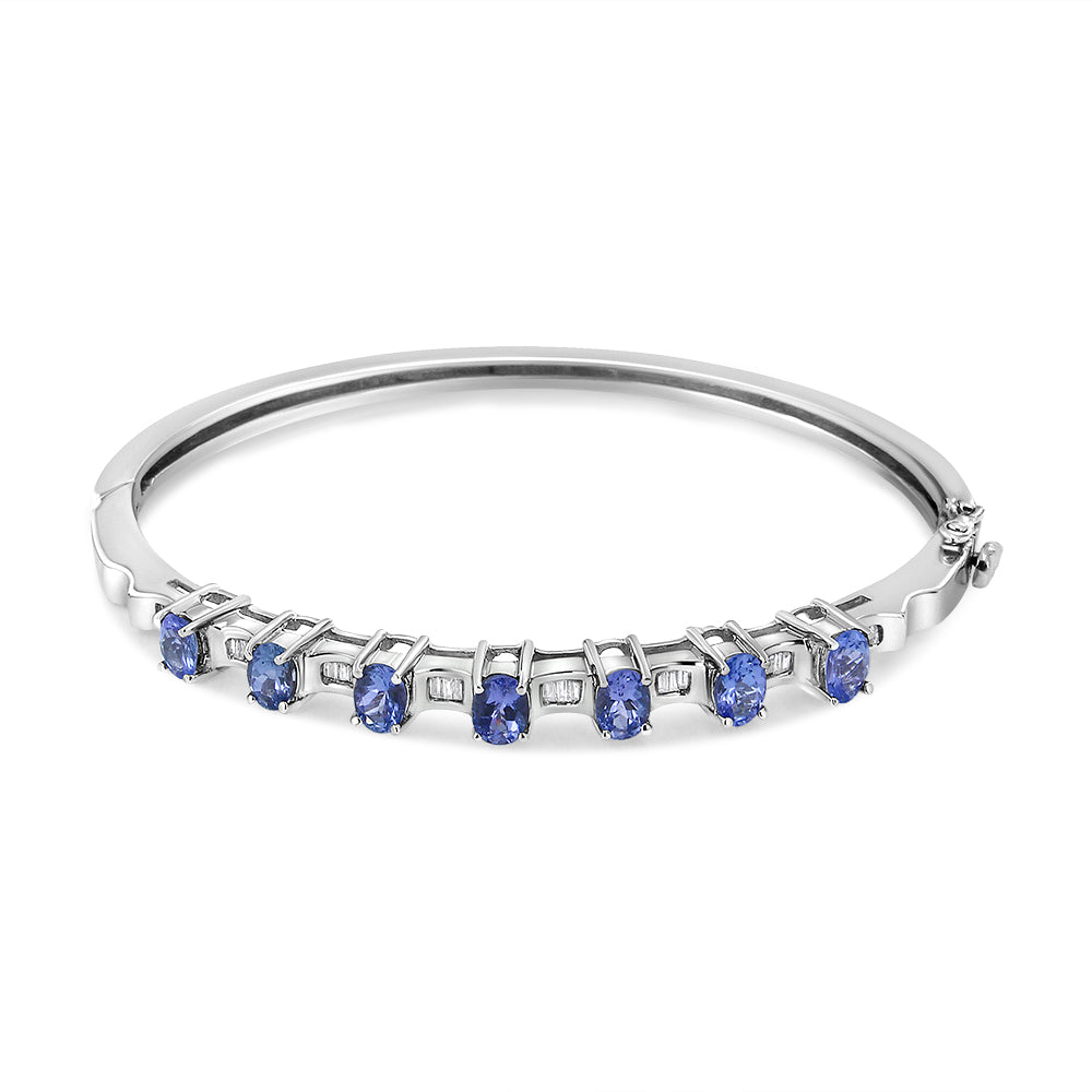 14K White Gold 5 MM Oval Blue Tanzanite and 1/4 Cttw Diamond Bangle (H-I Color, VS2-SI1 Clarity) - Fits wrists up to 7 1/2 Inches Bids.com