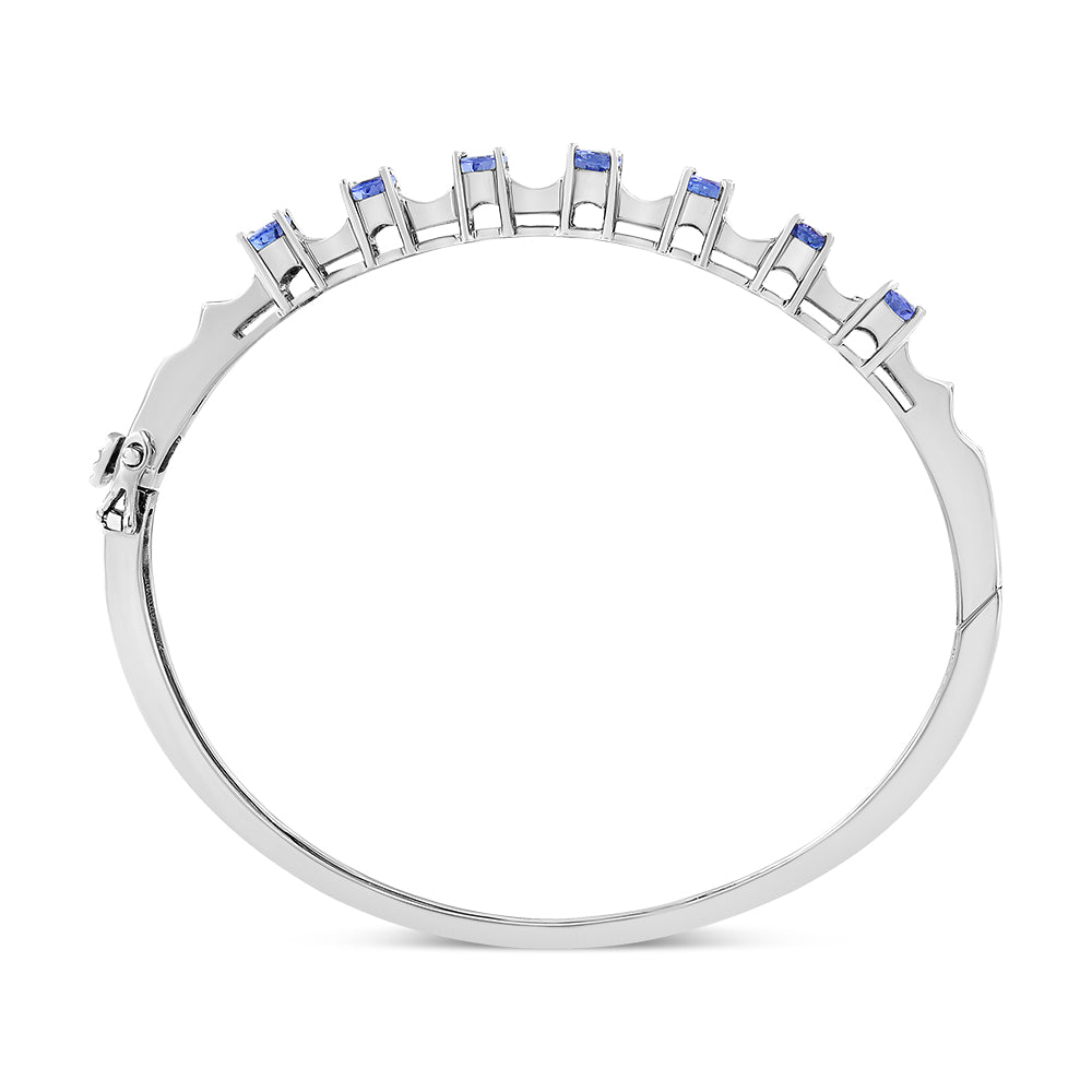 14K White Gold 5 MM Oval Blue Tanzanite and 1/4 Cttw Diamond Bangle (H-I Color, VS2-SI1 Clarity) - Fits wrists up to 7 1/2 Inches Bids.com