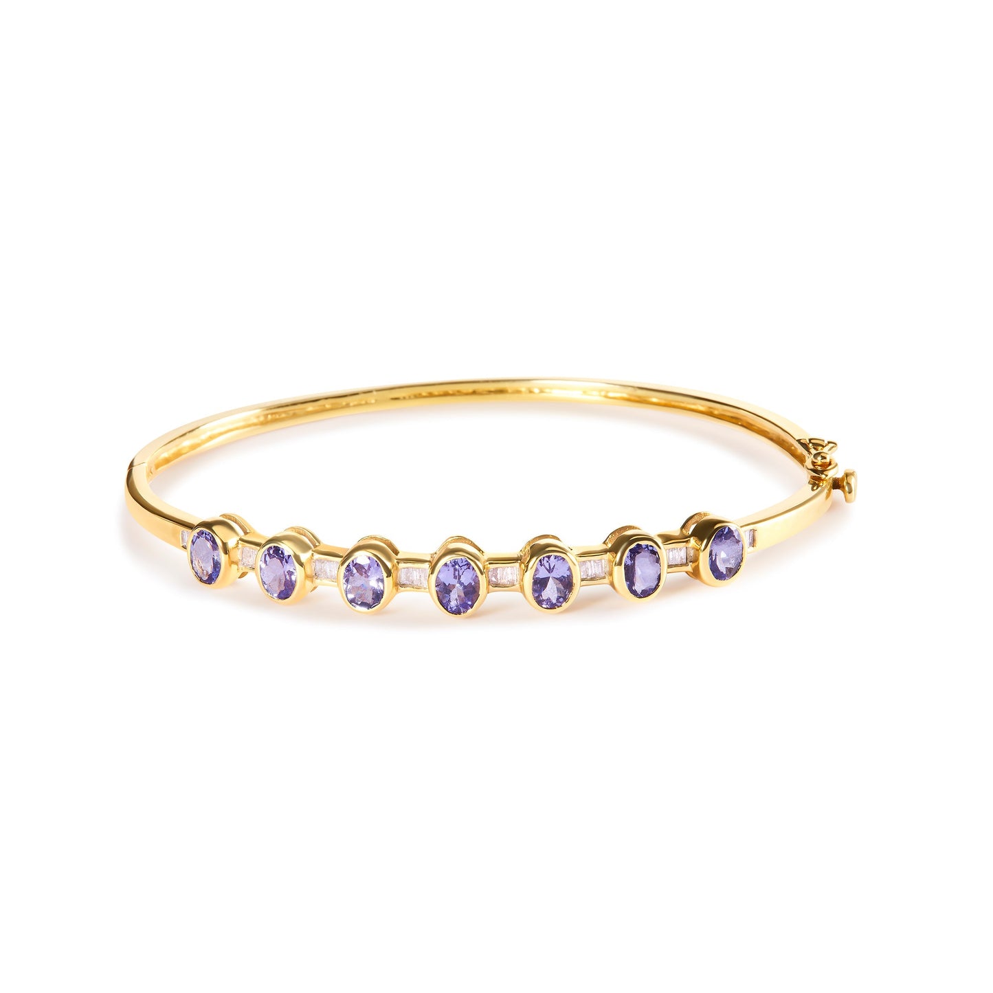 14K Yellow Gold Alternating Bezel Set 5MM Oval Shaped Tanzanite and 1/5 Cttw Diamond Bangle Bracelet (H-I Color, VS2-SI1 Clarity) - Fit's wrists up to 7.25" Inches Bids.com