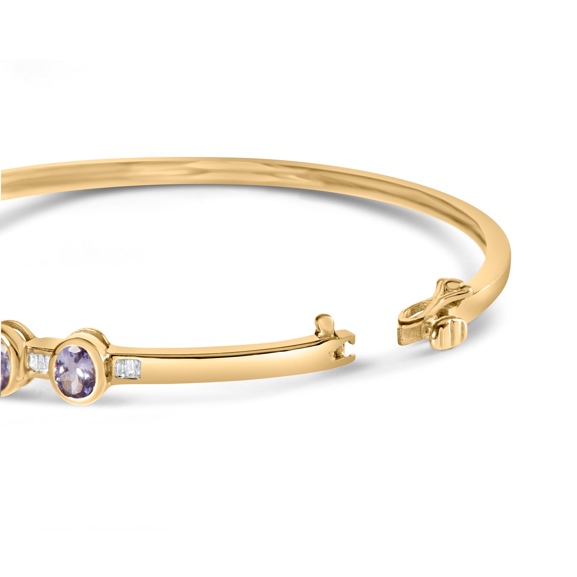 14K Yellow Gold Alternating Bezel Set 5MM Oval Shaped Tanzanite and 1/5 Cttw Diamond Bangle Bracelet (H-I Color, VS2-SI1 Clarity) - Fit's wrists up to 7.25" Inches Bids.com