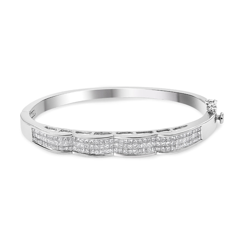 14K White Gold 3 1/3 Cttw Invisible Set Princess-Cut Diamond Wave Bangle Bracelet (H-I Color, SI1-SI2 Clarity) - Size 7" Bids.com