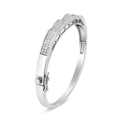 14K White Gold 3 1/3 Cttw Invisible Set Princess-Cut Diamond Wave Bangle Bracelet (H-I Color, SI1-SI2 Clarity) - Size 7" Bids.com