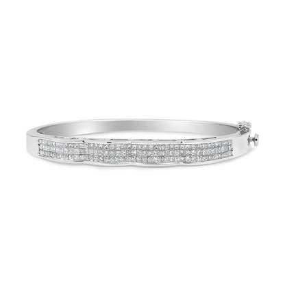 14K White Gold 3 1/3 Cttw Invisible Set Princess-Cut Diamond Wave Bangle Bracelet (H-I Color, SI1-SI2 Clarity) - Size 7" Bids.com