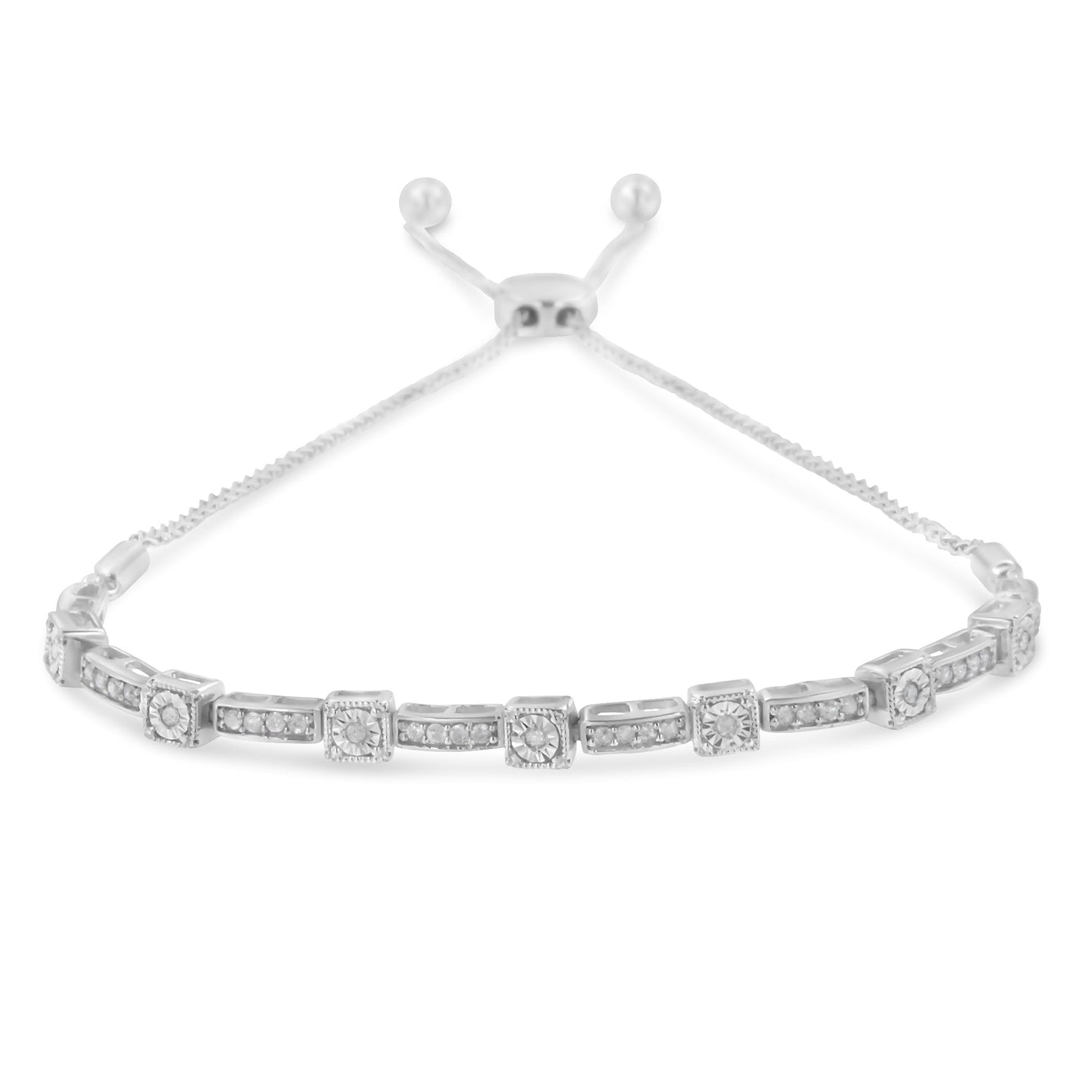 .925 Sterling Silver 1/4 Cttw Diamond 4â€-10â€ Adjustable Bolo Alternating Square and Rectangle Bolo Bracelet (I-J Color, I3 Clarity) Bids.com