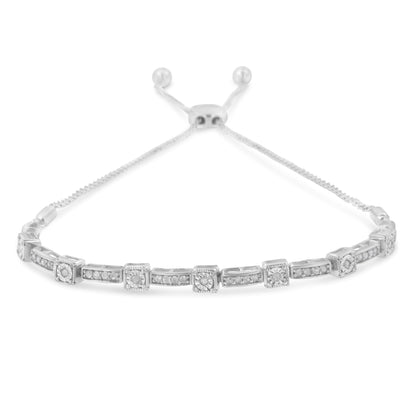 .925 Sterling Silver 1/4 Cttw Diamond 4â€-10â€ Adjustable Bolo Alternating Square and Rectangle Bolo Bracelet (I-J Color, I3 Clarity) Bids.com