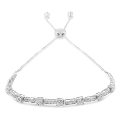 .925 Sterling Silver 1/4 Cttw Diamond 4â€-10â€ Adjustable Bolo Alternating Square and Rectangle Bolo Bracelet (I-J Color, I3 Clarity) Bids.com