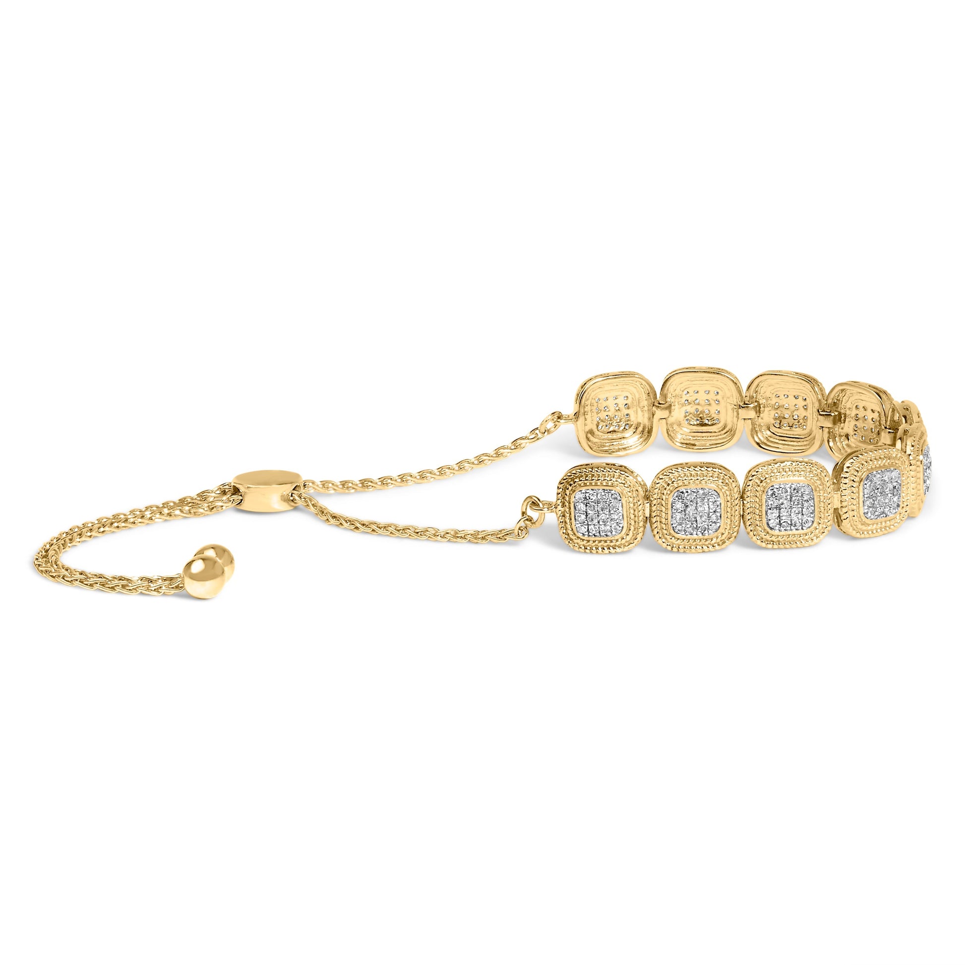 14k Yellow Gold Plated .925 Sterling 5/8 Cttw Diamond Composite Cushion Frame 4â€-10â€ Adjustable Bolo Bracelet (G-H Color, I1-I2 Clarity) Bids.com