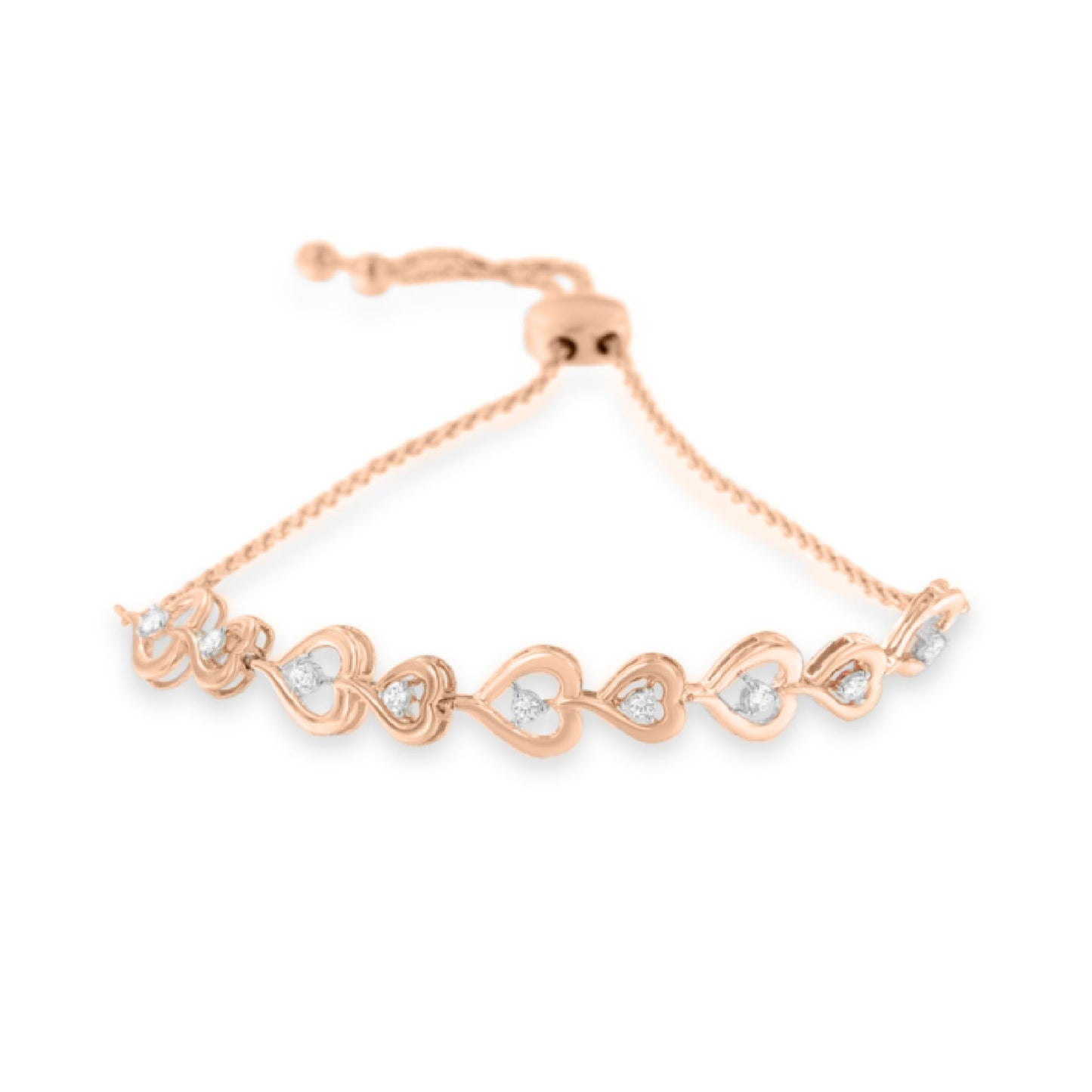 Rose Plated Sterling Silver Diamond Heart-Linked Bolo Bracelet (0.30 cttw, H-I Color, I2-I3 Clarity) Bids.com