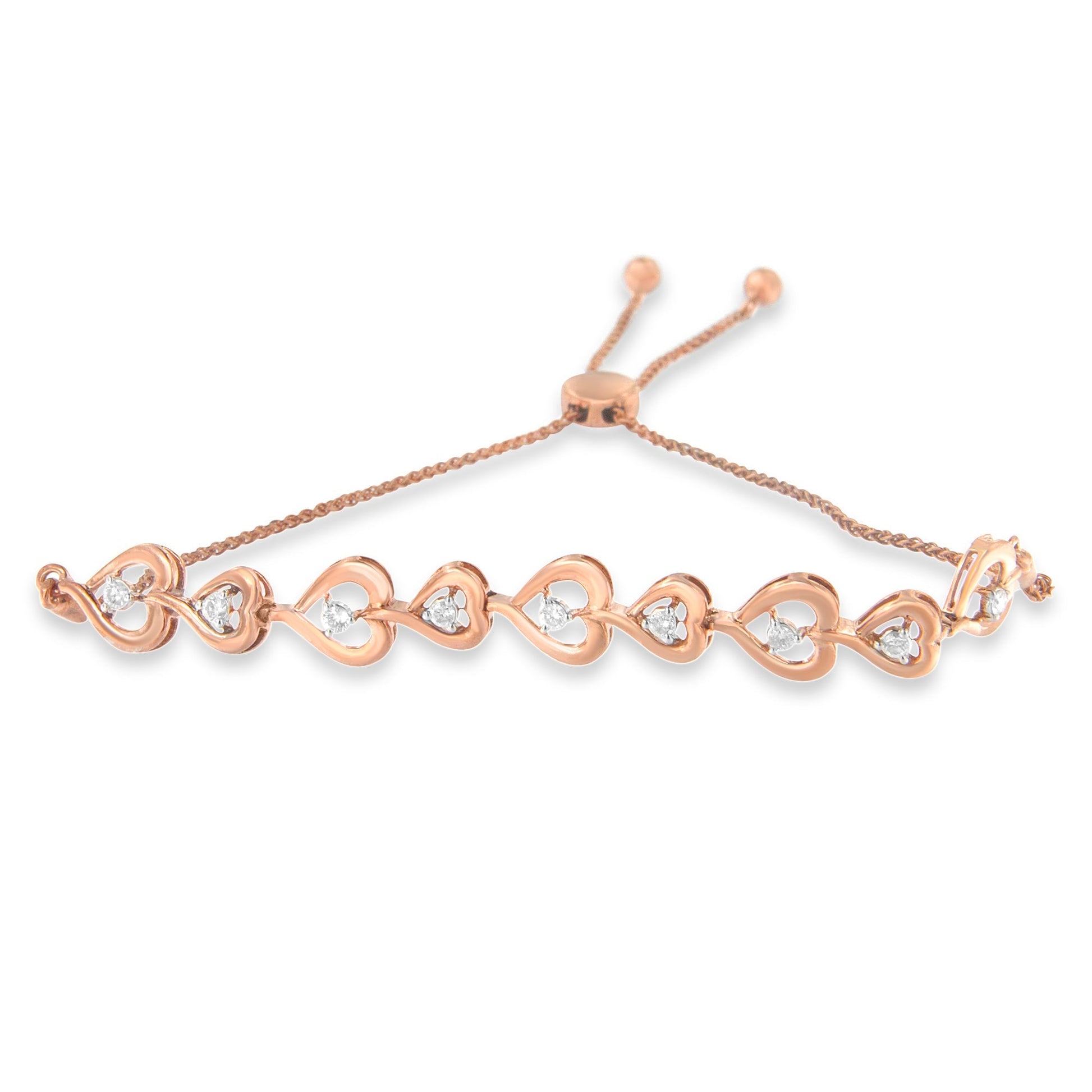 Rose Plated Sterling Silver Diamond Heart-Linked Bolo Bracelet (0.30 cttw, H-I Color, I2-I3 Clarity) Bids.com