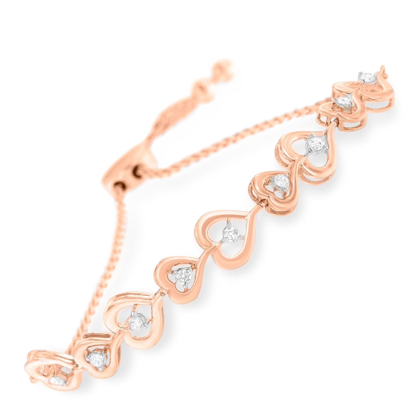 Rose Plated Sterling Silver Diamond Heart-Linked Bolo Bracelet (0.30 cttw, H-I Color, I2-I3 Clarity) Bids.com