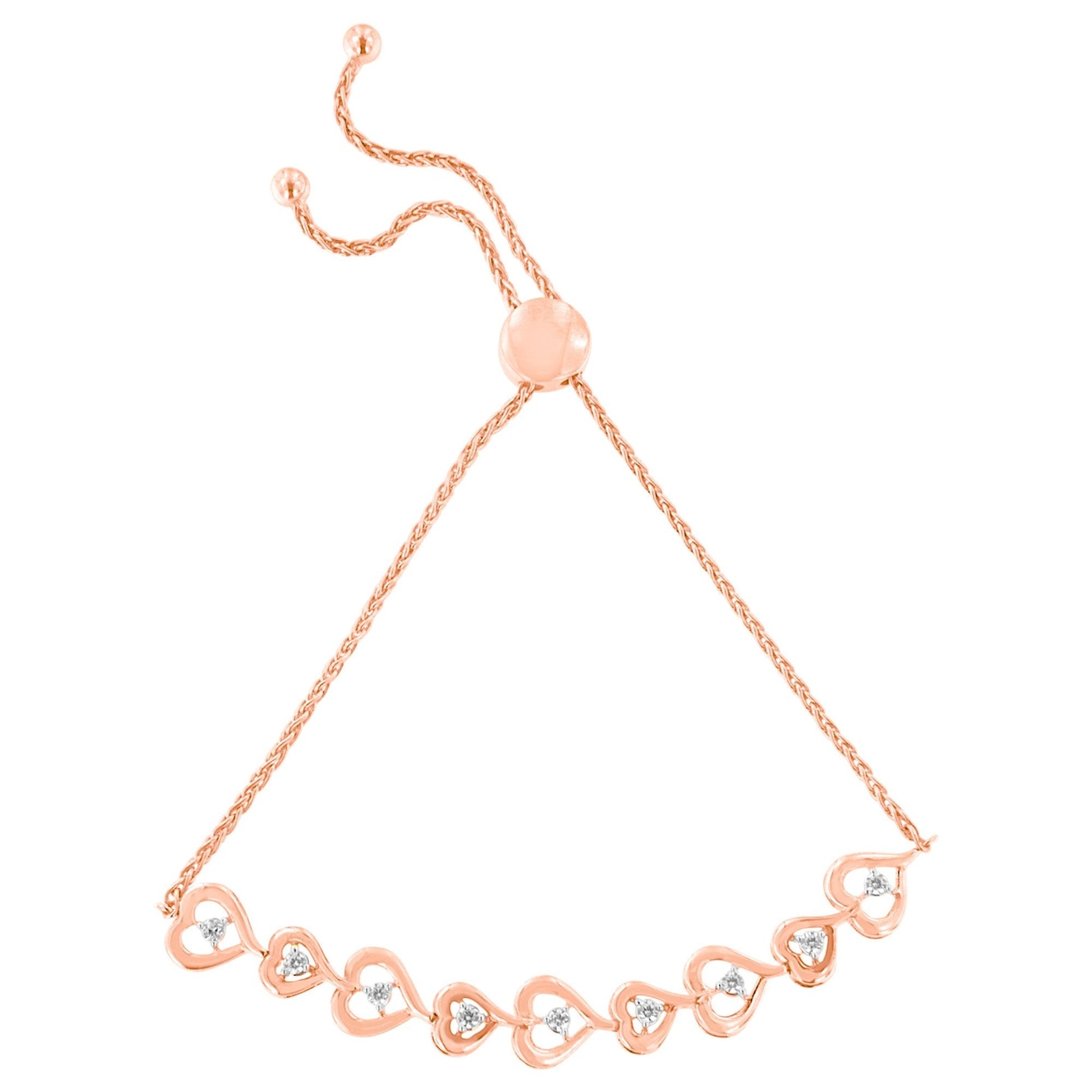 Rose Plated Sterling Silver Diamond Heart-Linked Bolo Bracelet (0.30 cttw, H-I Color, I2-I3 Clarity) Bids.com