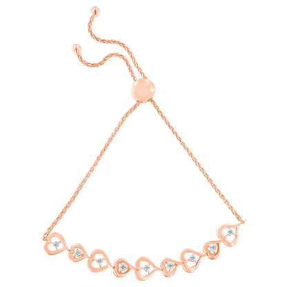 Rose Plated Sterling Silver Diamond Heart-Linked Bolo Bracelet (0.30 cttw, H-I Color, I2-I3 Clarity) Bids.com