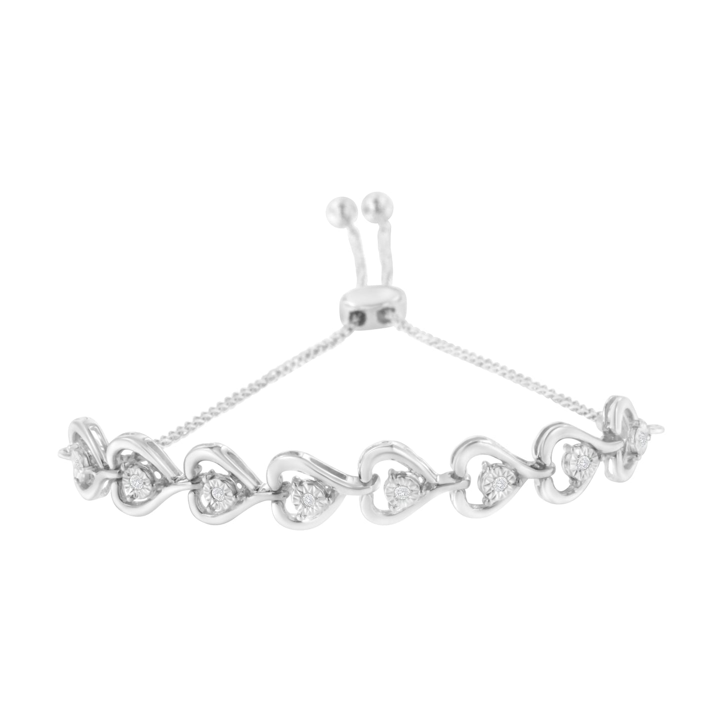 Sterling Silver Diamond Woven Heart Bolo Bracelet (0.1 cttw, H-I Color, I2-I3 Clarity) Bids.com