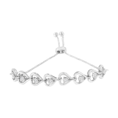 Sterling Silver Diamond Woven Heart Bolo Bracelet (0.1 cttw, H-I Color, I2-I3 Clarity) Bids.com