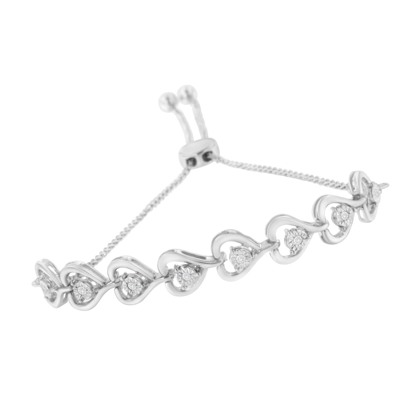 Sterling Silver Diamond Woven Heart Bolo Bracelet (0.1 cttw, H-I Color, I2-I3 Clarity) Bids.com