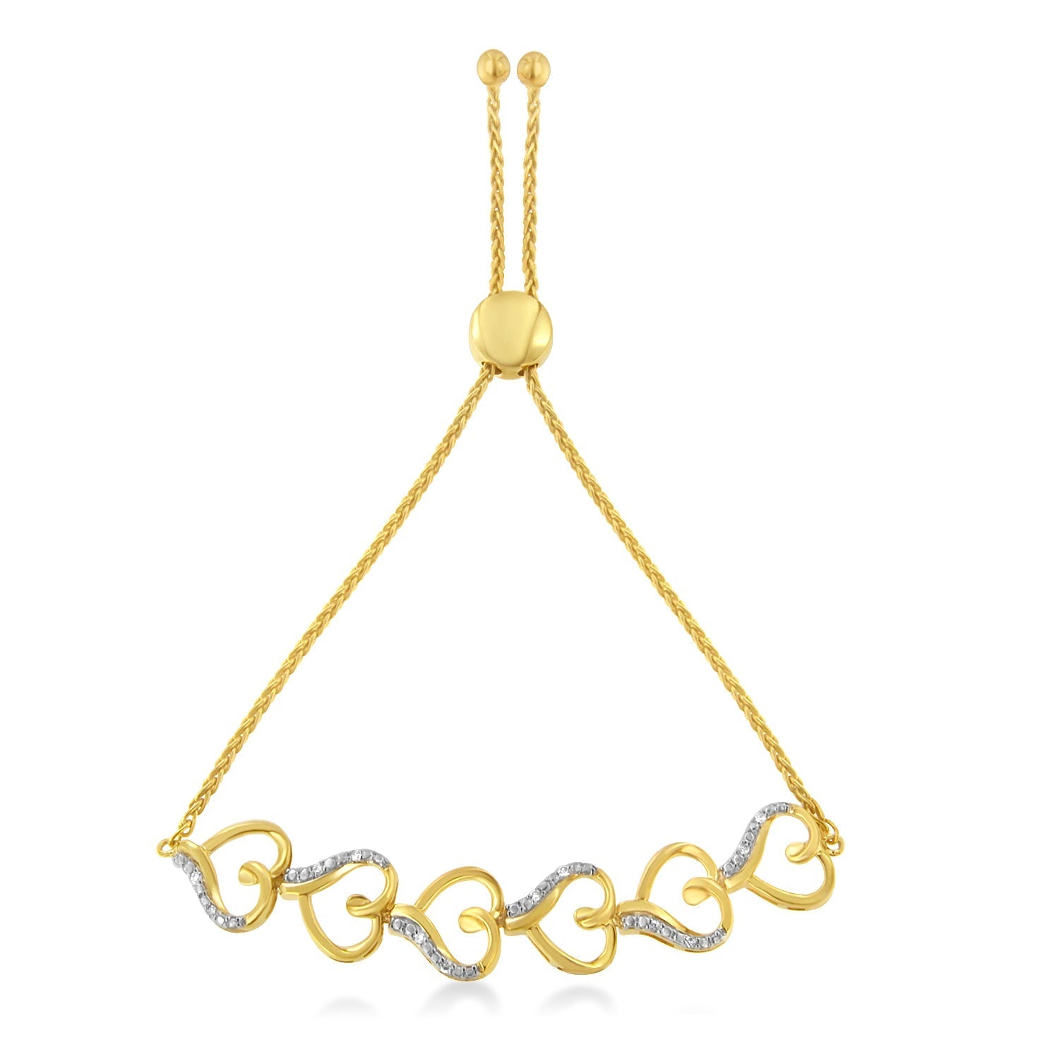 14K Yellow Gold Plated .925 Sterling Silver Diamond Accent Heart Link Bolo Bracelet (H-I Color, I2-I3 Clarity) Bids.com