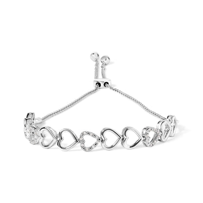 .925 Sterling Silver 1/10 Cttw Diamond Heart Link Bolo Bracelet (I-J Color, I2-I3 Clarity) Bids.com