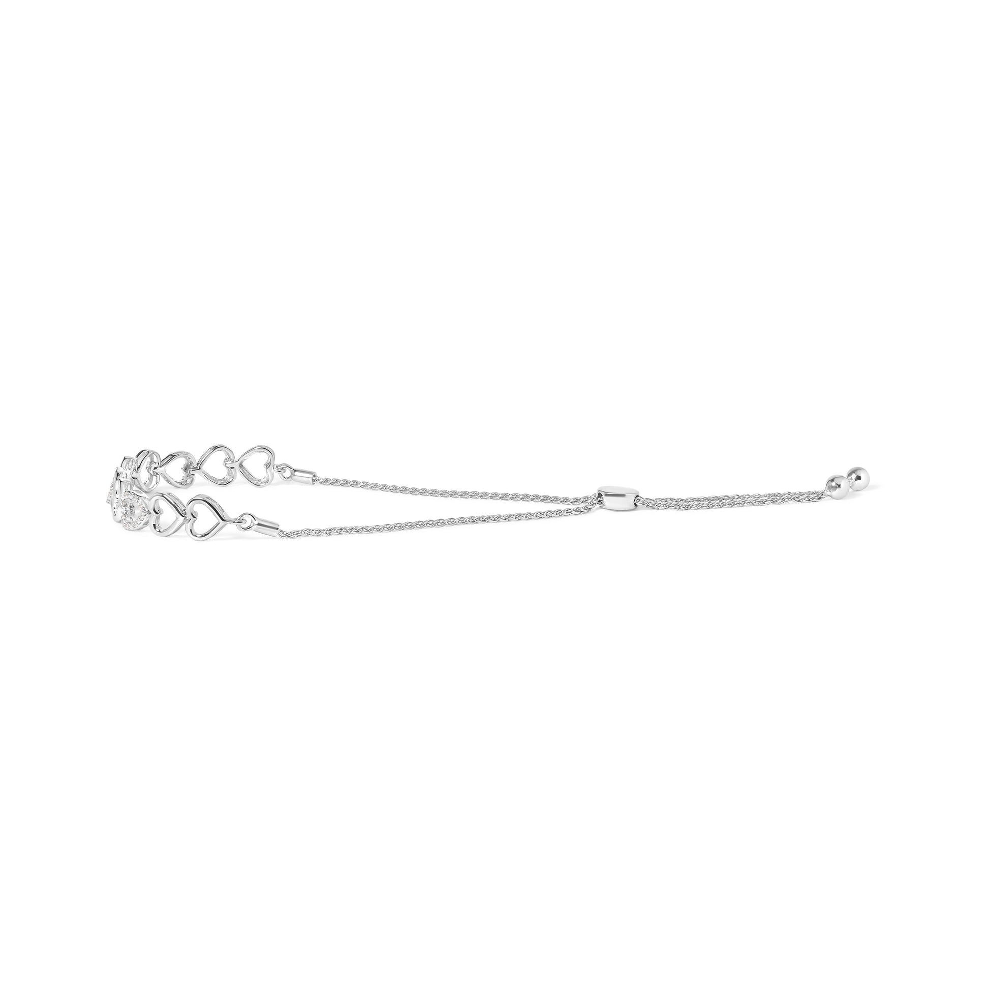 .925 Sterling Silver 1/10 Cttw Diamond Heart Link Bolo Bracelet (I-J Color, I2-I3 Clarity) Bids.com