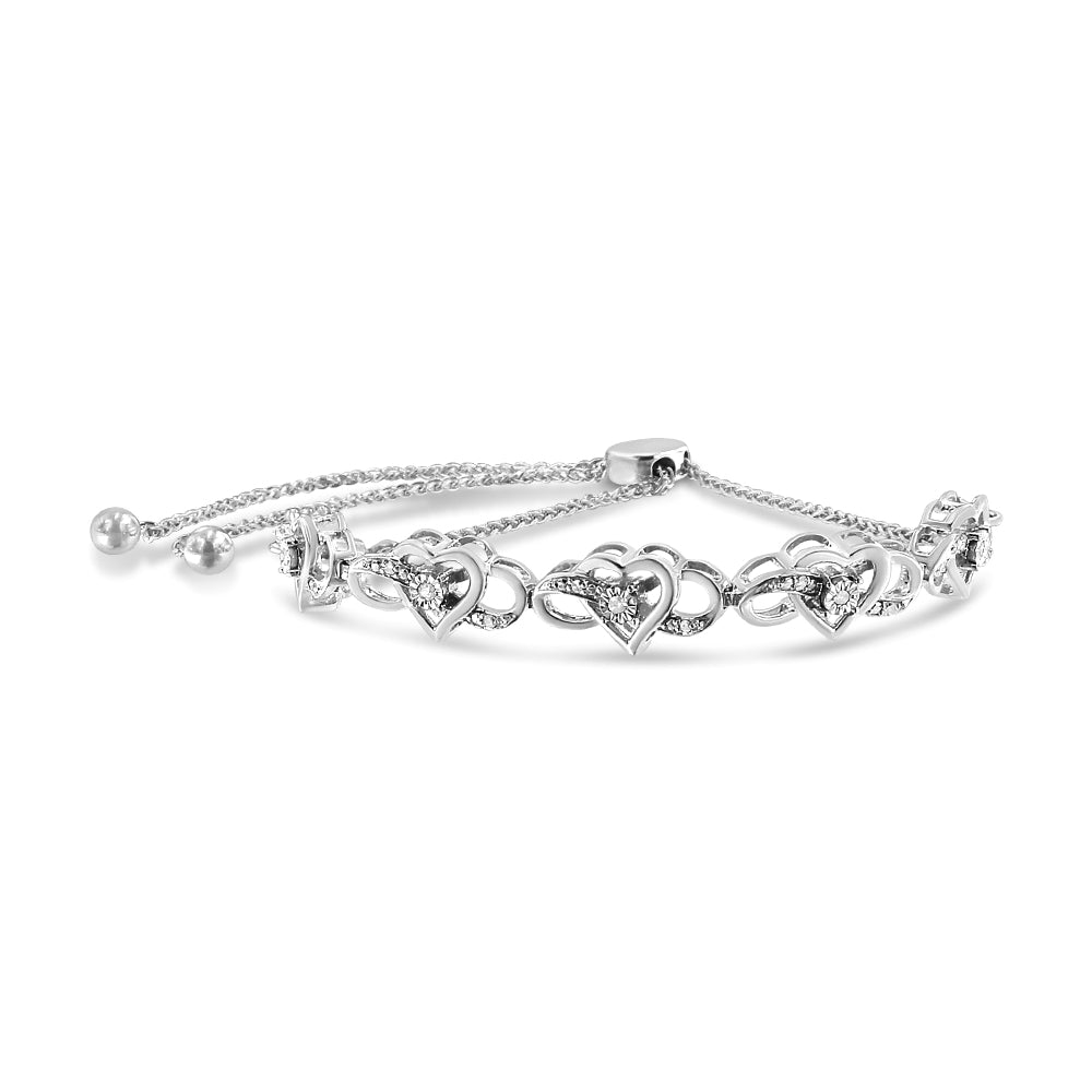 .925 Sterling Silver Miracle Set Diamond Accented Infinity Hearts 6â€-9â€ Adjustable Bolo Bracelet (H-I Color, I2-I3 Clarity) Bids.com