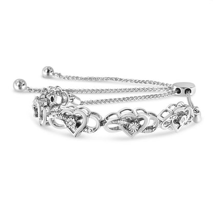 .925 Sterling Silver Miracle Set Diamond Accented Infinity Hearts 6â€-9â€ Adjustable Bolo Bracelet (H-I Color, I2-I3 Clarity) Bids.com
