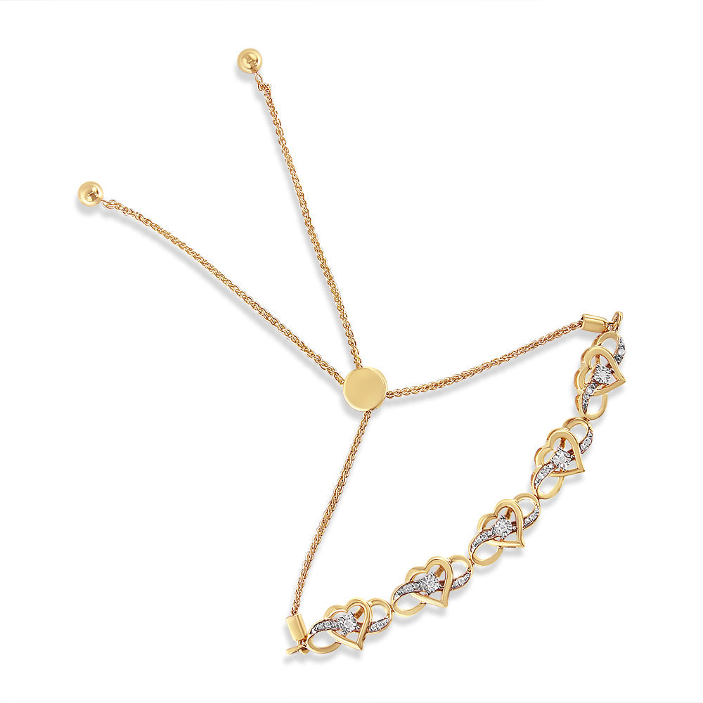 14K Yellow Gold Plated .925 Sterling Silver 1/10 Cttw Diamond Infinity Heart Shaped 4â€-10â€ Adjustable Bolo Bracelet (H-I Color, I2-I3 Clarity) Bids.com