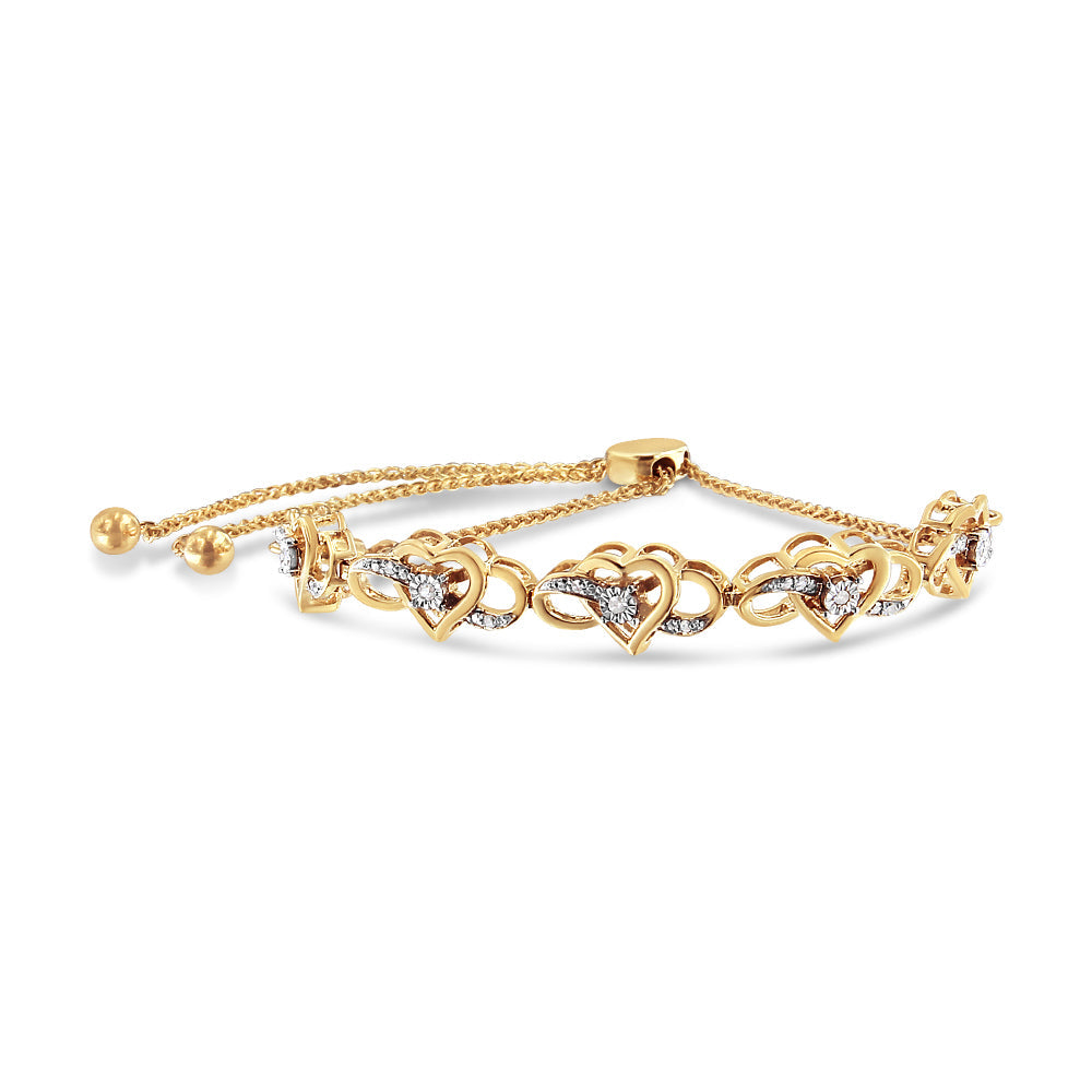 14K Yellow Gold Plated .925 Sterling Silver 1/10 Cttw Diamond Infinity Heart Shaped 4â€-10â€ Adjustable Bolo Bracelet (H-I Color, I2-I3 Clarity) Bids.com