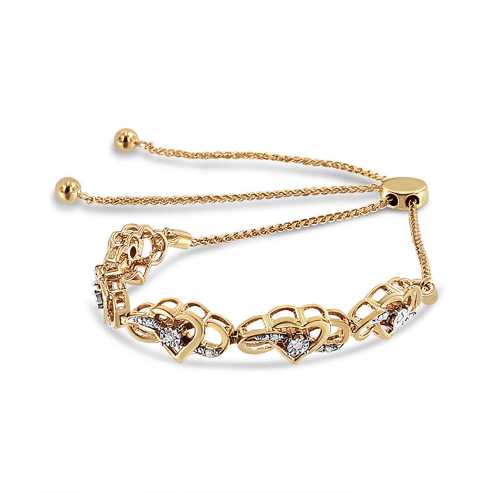 14K Yellow Gold Plated .925 Sterling Silver 1/10 Cttw Diamond Infinity Heart Shaped 4â€-10â€ Adjustable Bolo Bracelet (H-I Color, I2-I3 Clarity) Bids.com
