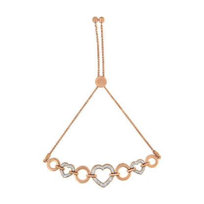 10K Rose Gold over .925 Sterling Silver 1/10 Cttw Round-Cut Diamond Heart Link Adjustable Bolo Bracelet (H-I Color, I2-I3 Clarity) - 6"-9" Adjustable Bids.com