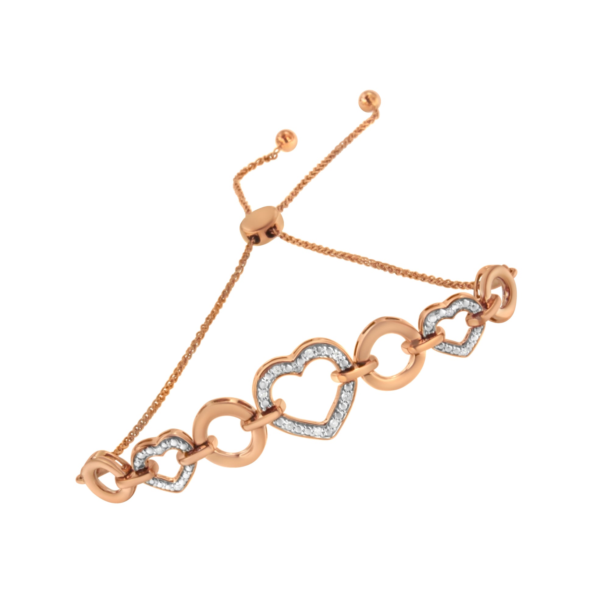 14K Rose Gold Plated .925 Sterling Silver Diamond Accent Circle and Heart Link Adjustable 6â€-10â€ Bolo Bracelet (I-J Color, I3 Clarity) Bids.com